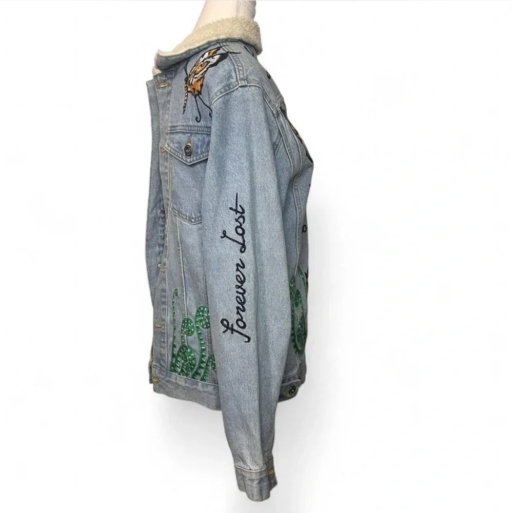 ZARA Man“Nowhere to be found” Tiger Butterfly Embroidered Denim Jacket RARE Sz S
